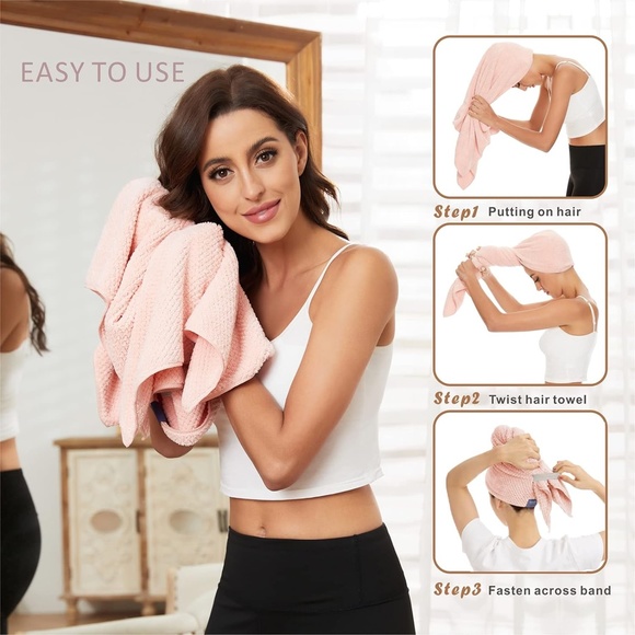 Large Ultra-Soft Hands-Free Fast Drying Microfiber Anti Frizz Hair Dry Towels - Picture 5 of 9